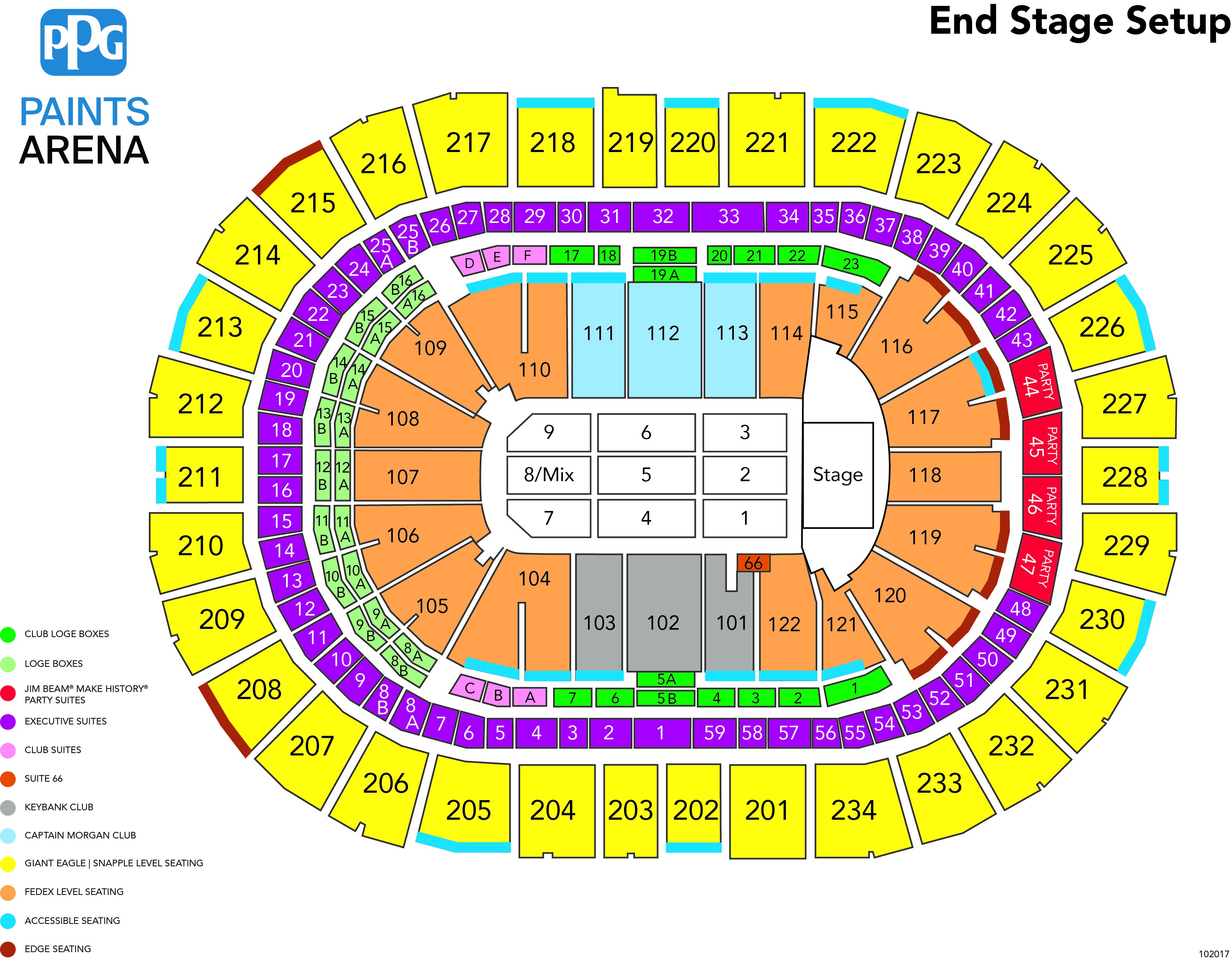 PPG Paints Arena seat & row numbers detailed seating chart, Pittsburgh 